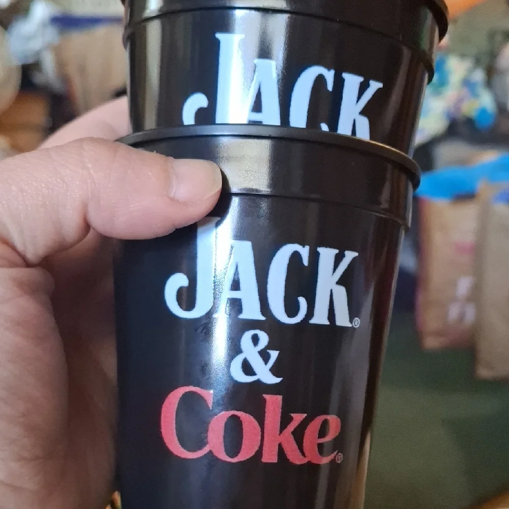 Jack Daniels Black and Red Jack & Coke Plastic Cups Set Of 2 - Picture 1 of 2